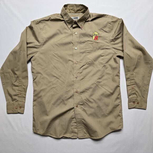 Super 8 Shirt Mens Medium Beige Edwards Cotton Button Down Hotel Uniform Logo - Picture 1 of 8